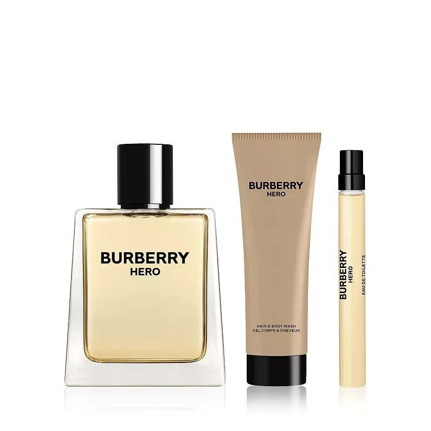 Burberry Hero Men 3 pc Set 3.3oz Edt + .33oz Edt Mini + 2.5oz Shower Gel