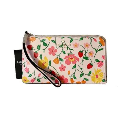 Kate Spade Lucy Strawberry Garden L-zip Medium Leather Wristlet Wallet KG608