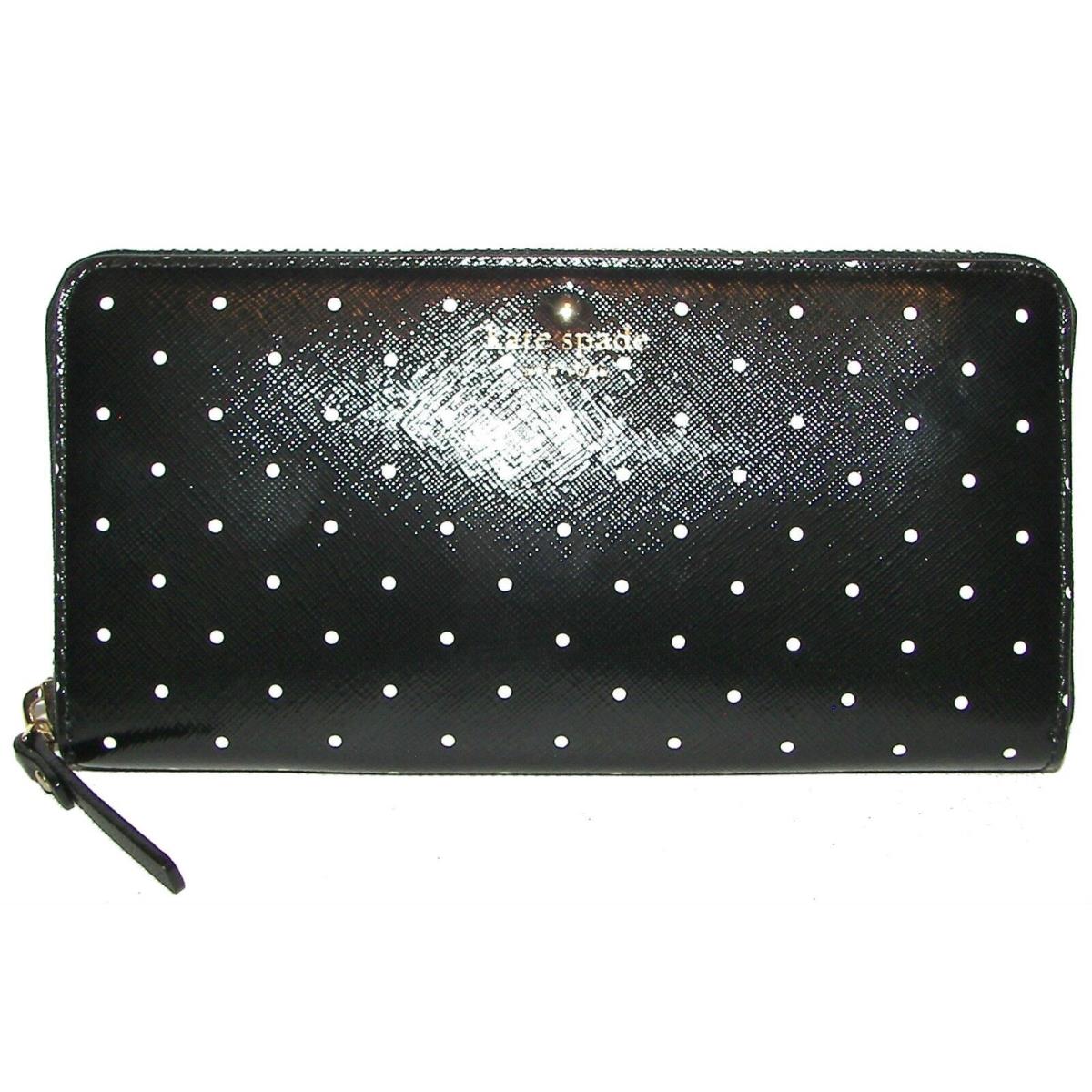 Kate Spade Lacey Black/cream Leather Zip-around Clutch Wallet