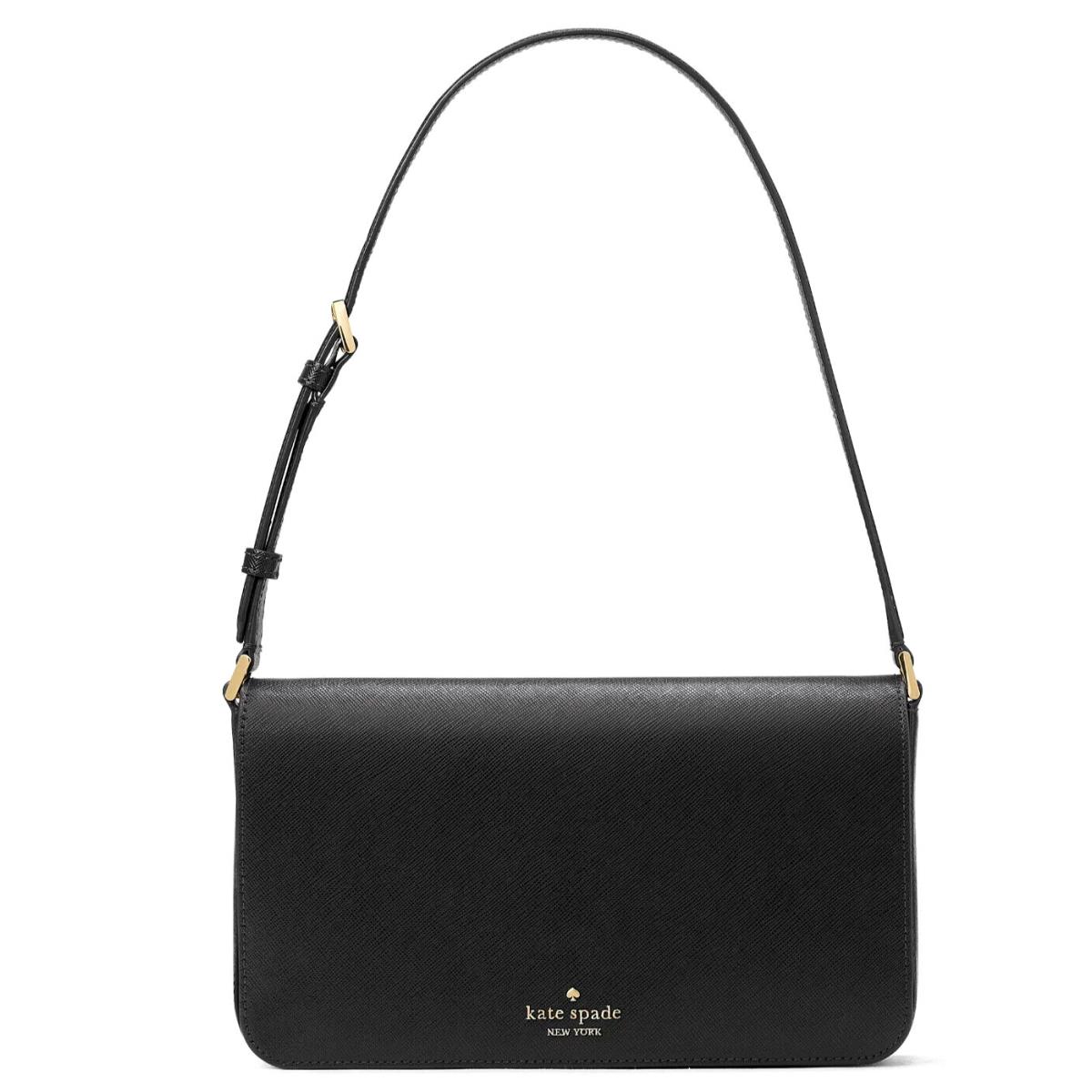 New Kate Spade Staci Flap Shoulder Bag Saffiano Leather Black