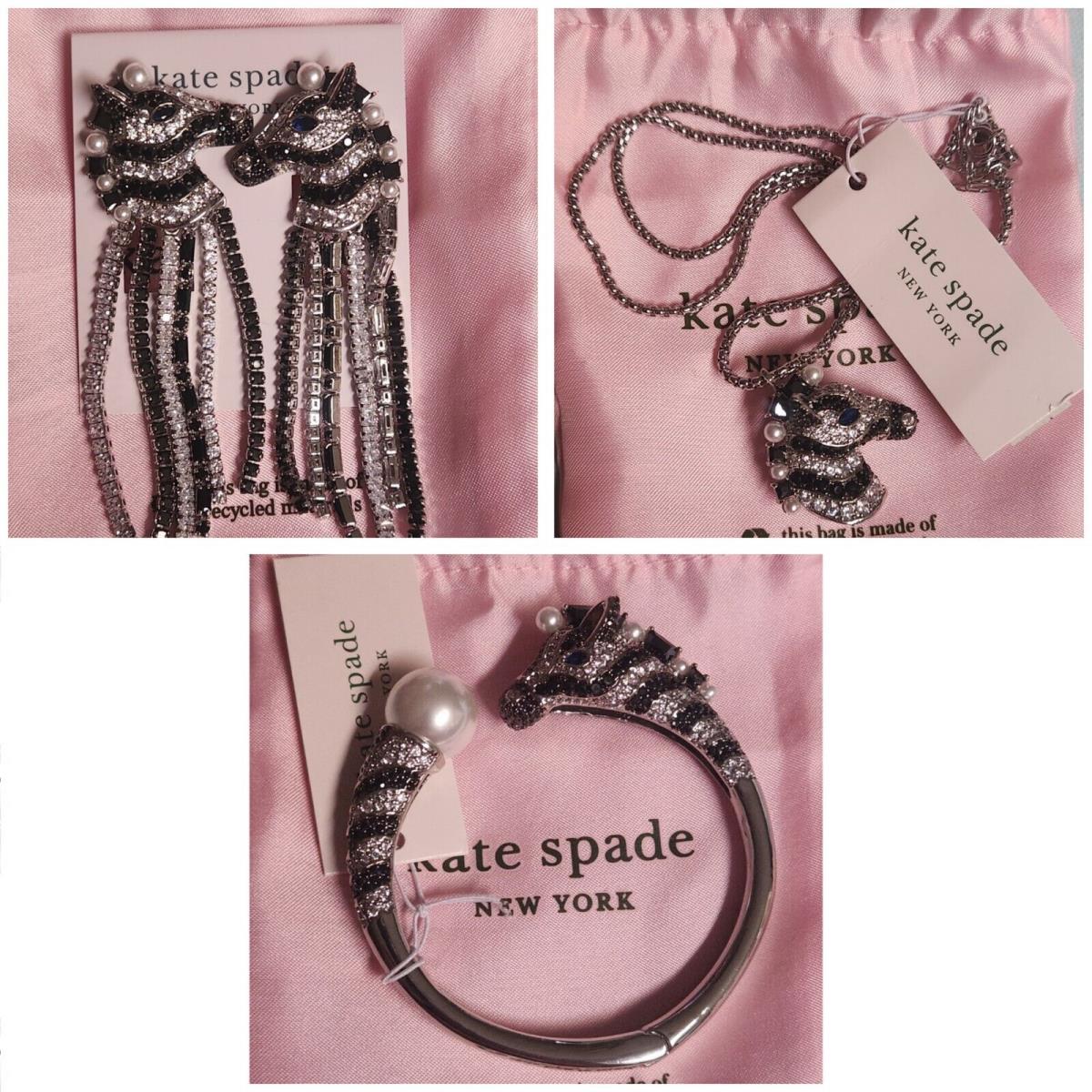 Kate Spade Silver Done Crystal Zebra Necklace Dangle Earrings Bracelet