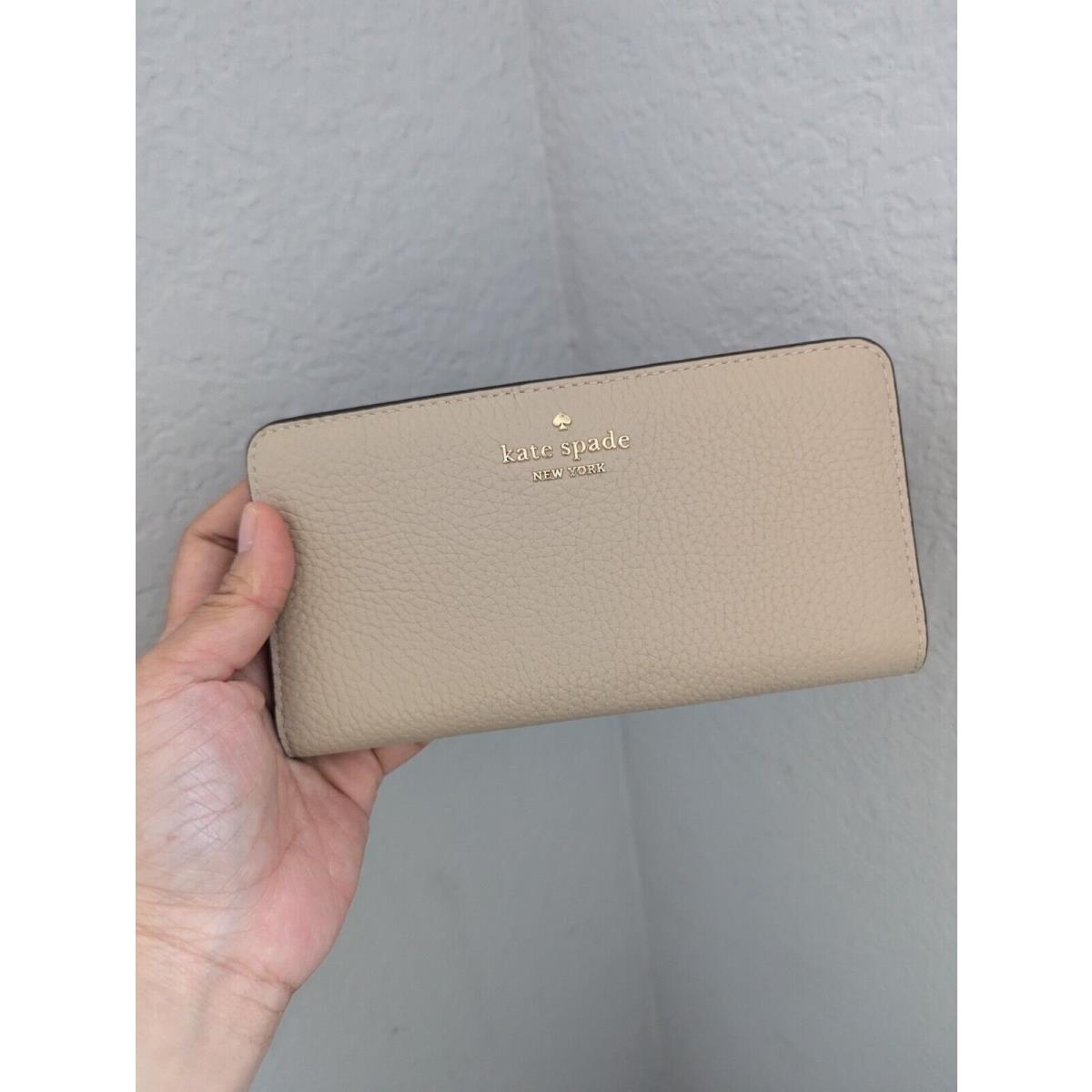 Kate Spade KA575 Dumpling Pebbled Leather Large Slim Bifold Wallet Lt. Sand