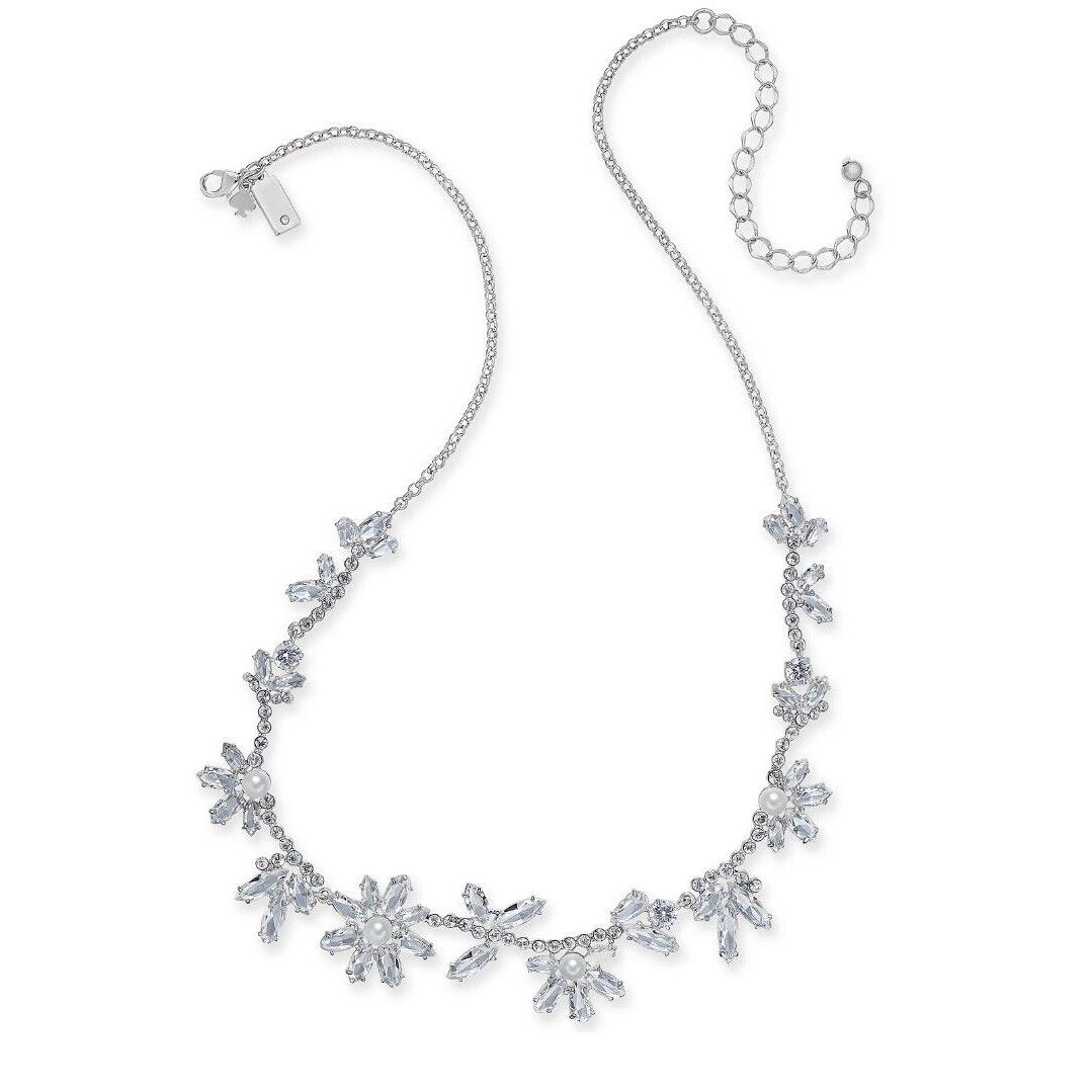 Kate Spade Silver Tone Crystal Artificial Pearl Flora Necklace Z9