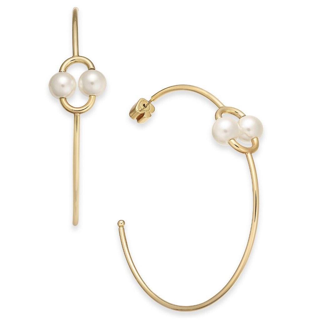 Kate Spade Large Gold Tone Pearl Link Skinny Hoop Earrings 2-1/4 K1Y