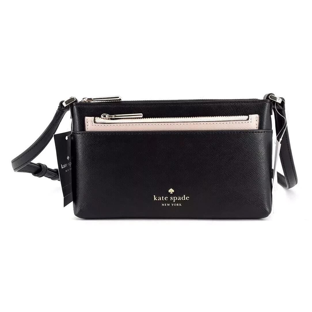 Kate Spade New York Sadie Crossbody/wallet Set Black Beige Saffiano Leather