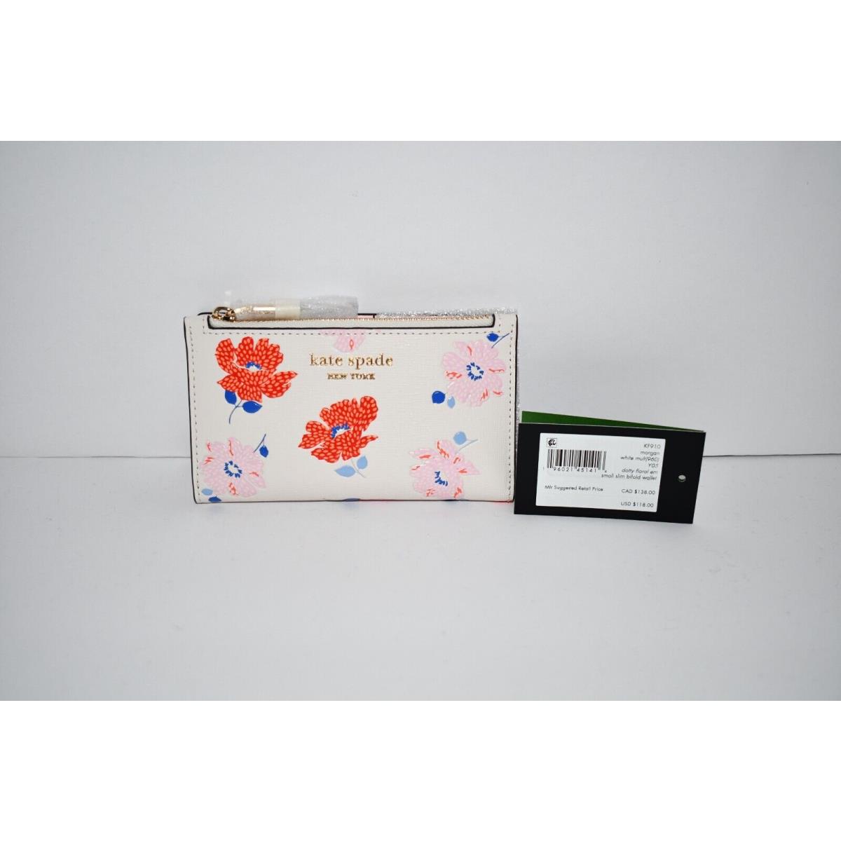 Kate Spade Flower Small Slim Bifold Wallet KF910 Details: Leather Faille li