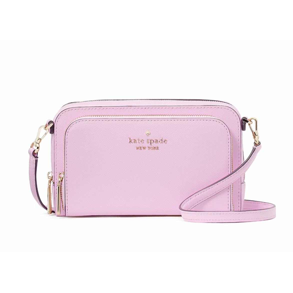 New Kate Spade Staci Dual Zip Around Crossbody Berry Cream