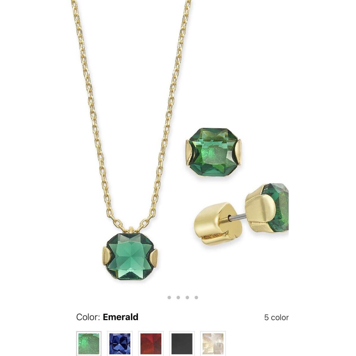 Kate Spade Princess Cut Emerald CZ Pendant Necklace Stud Earrings SA2