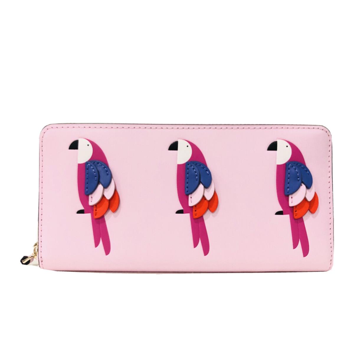 Kate Spade Flock Party Parrot Zip Around Continental Wallet Pink Leather New$239