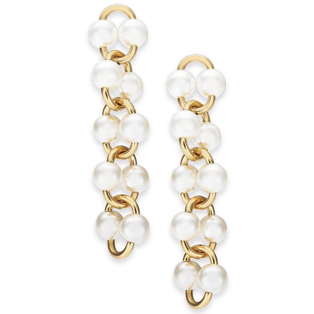 Kate Spade Gold Tone Nouveau Pearl Link Linear Drop Earrings K1d