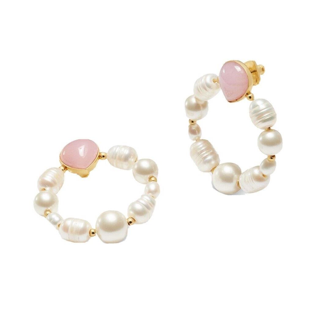 Kate Spade Semi Precious Pink Stone Pearl Door Knocker Earrings Q150