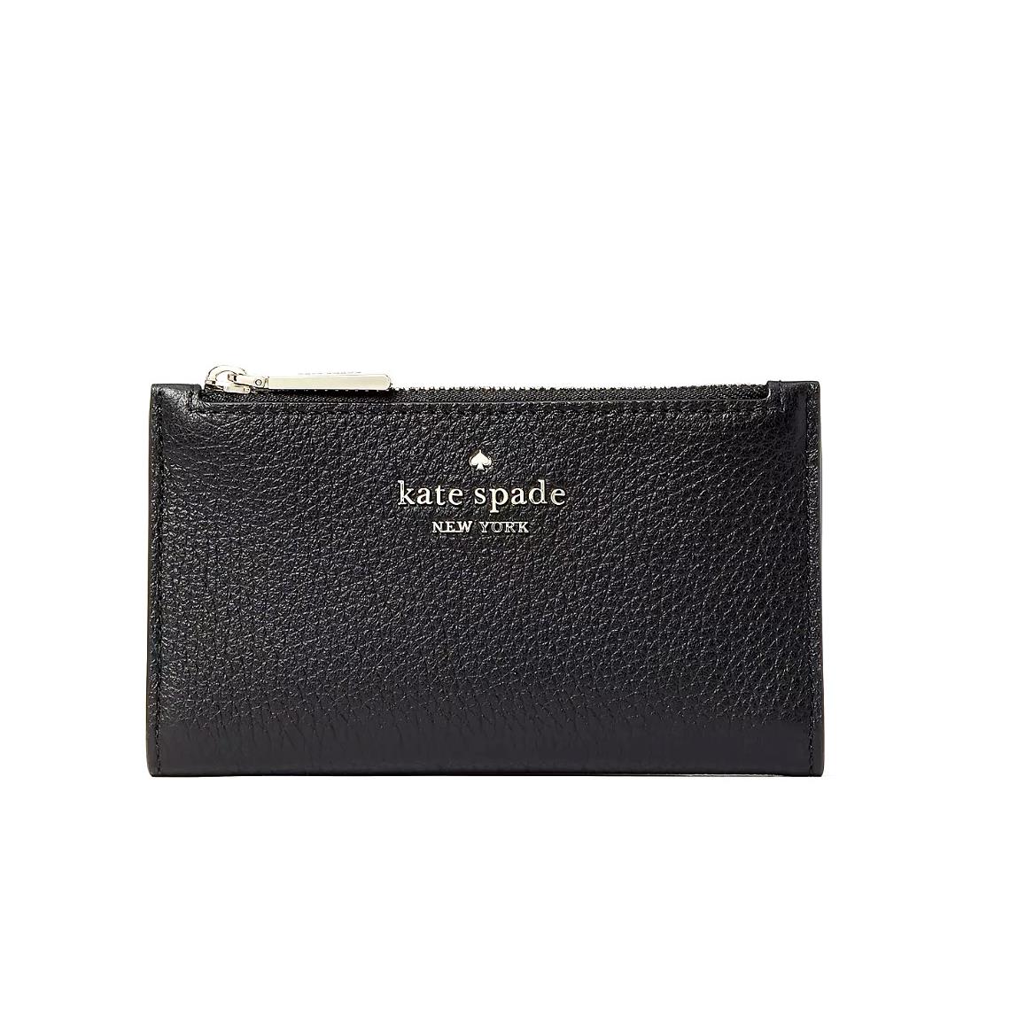 New Kate Spade Small Slim Leather Bifold Wallet IN Black