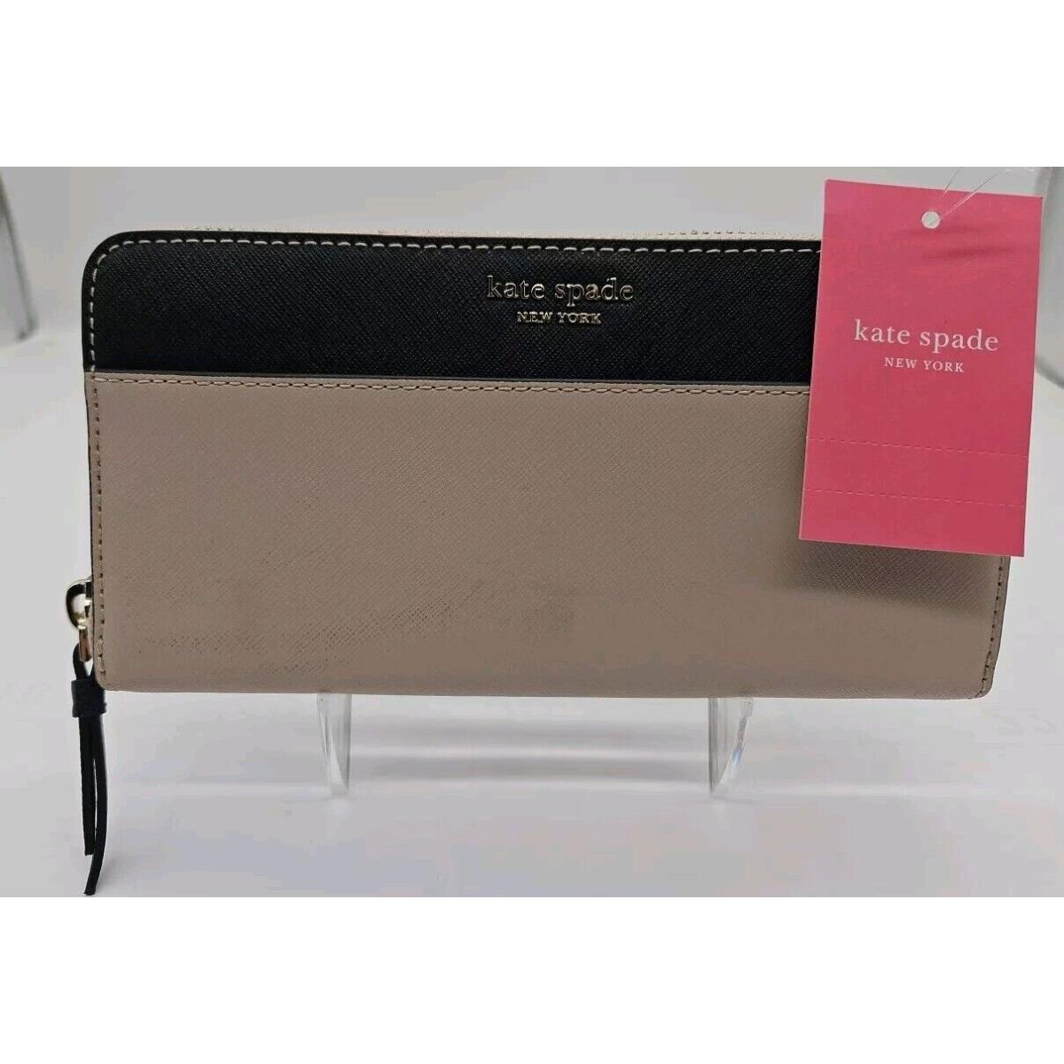 Kate Spade New York Cameron Two Toned Taupe Black Large Continental Wallet