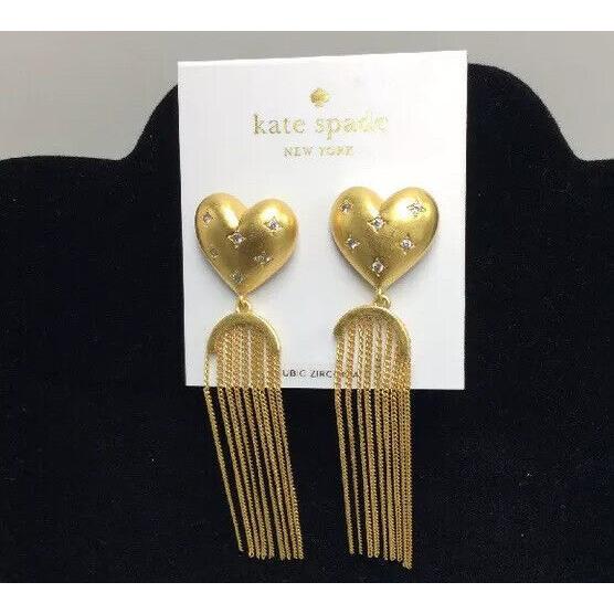 Kate Spade Gold Tone Pave Heart Earrings 617a