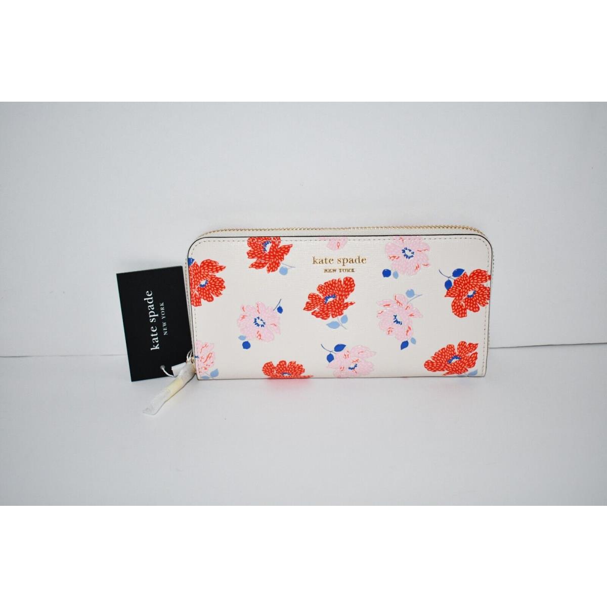 Kate Spade Leather Flower Zip Around Wallet KF912