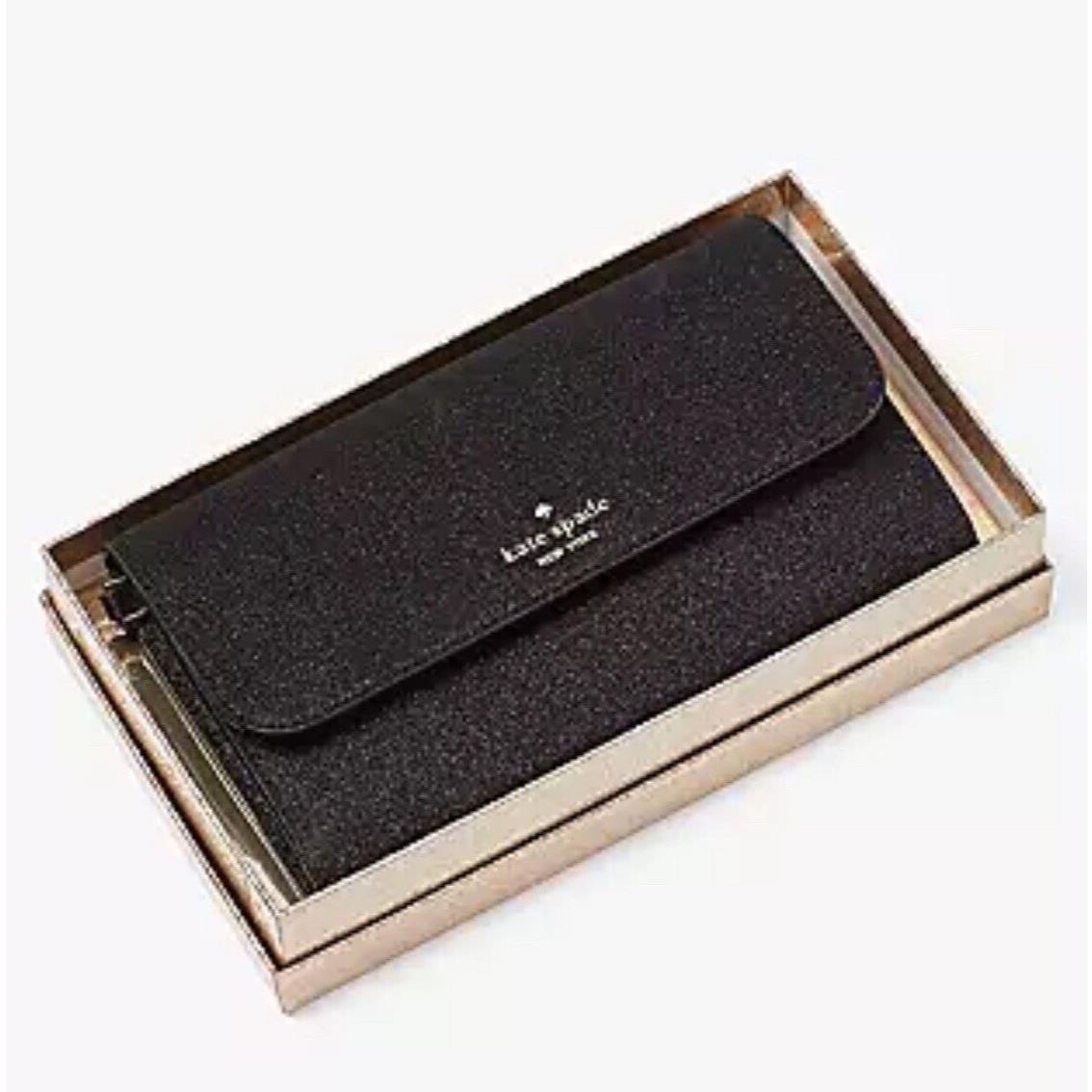 Kate Spade Glimmer Boxed Medium Flap Phone Wristlet Wallet Black