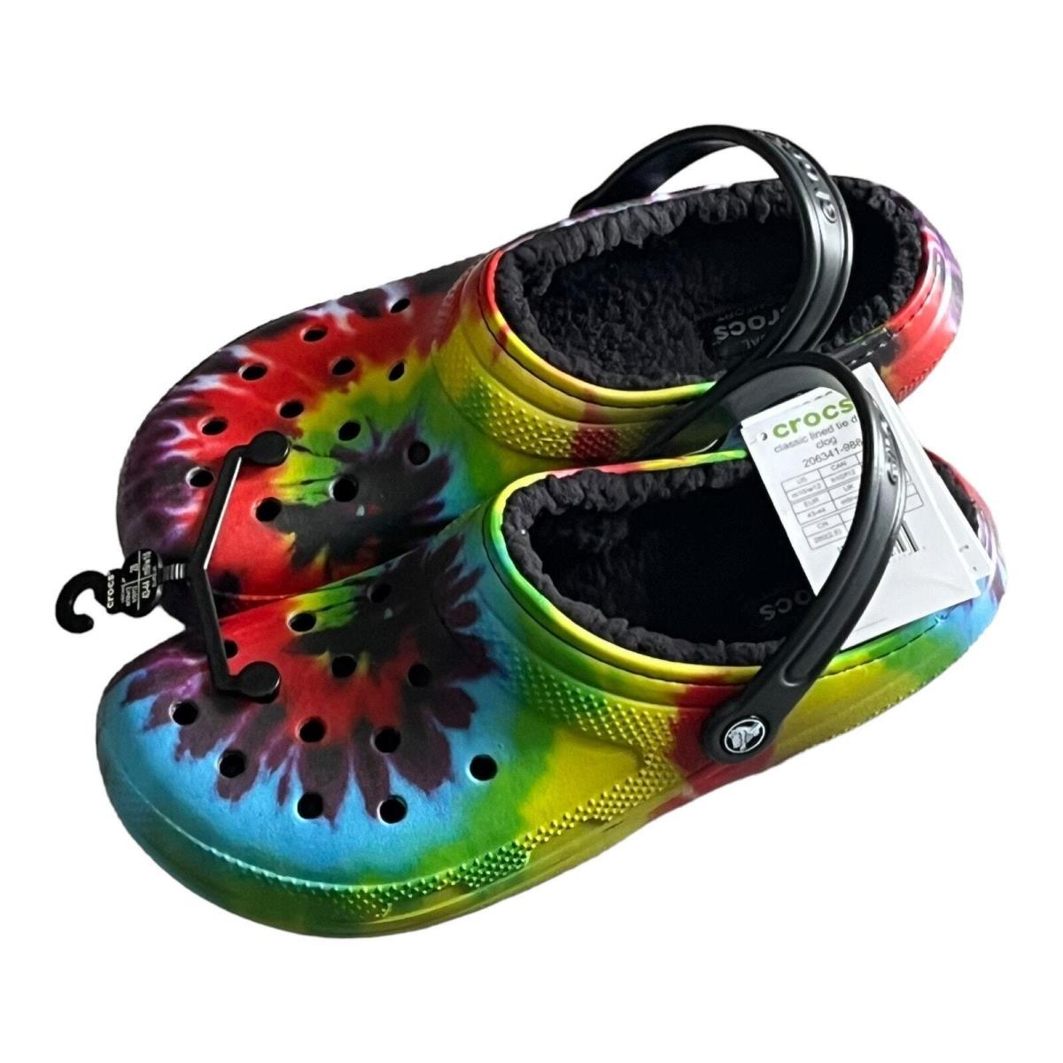 Baya Lined Tie Dye Crocs Clog Shoes Mens 10 Womens 12 Multicolor