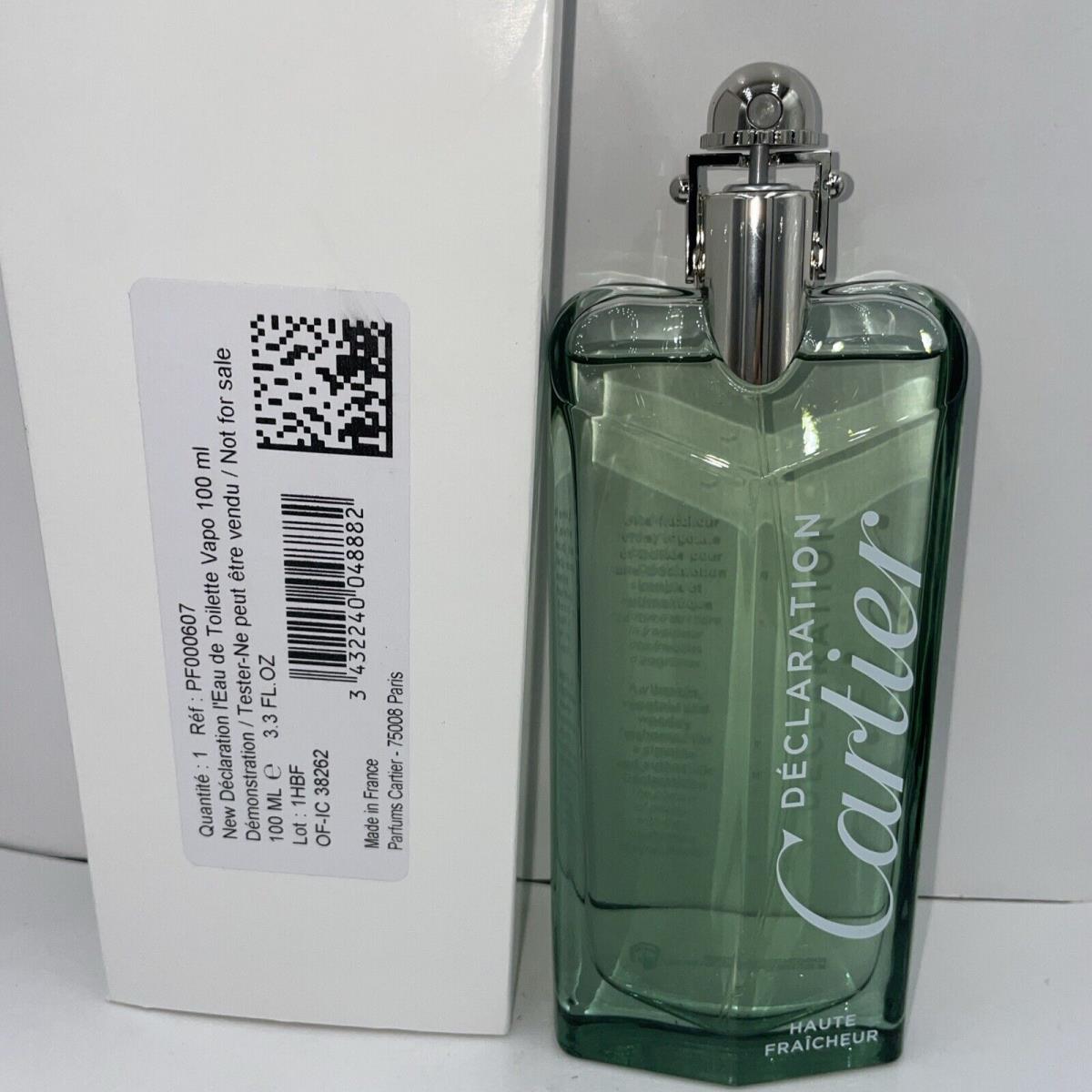 Declaration Haute Fraicheur L Eau By Cartier 3.3 oz Edt Spray Tester