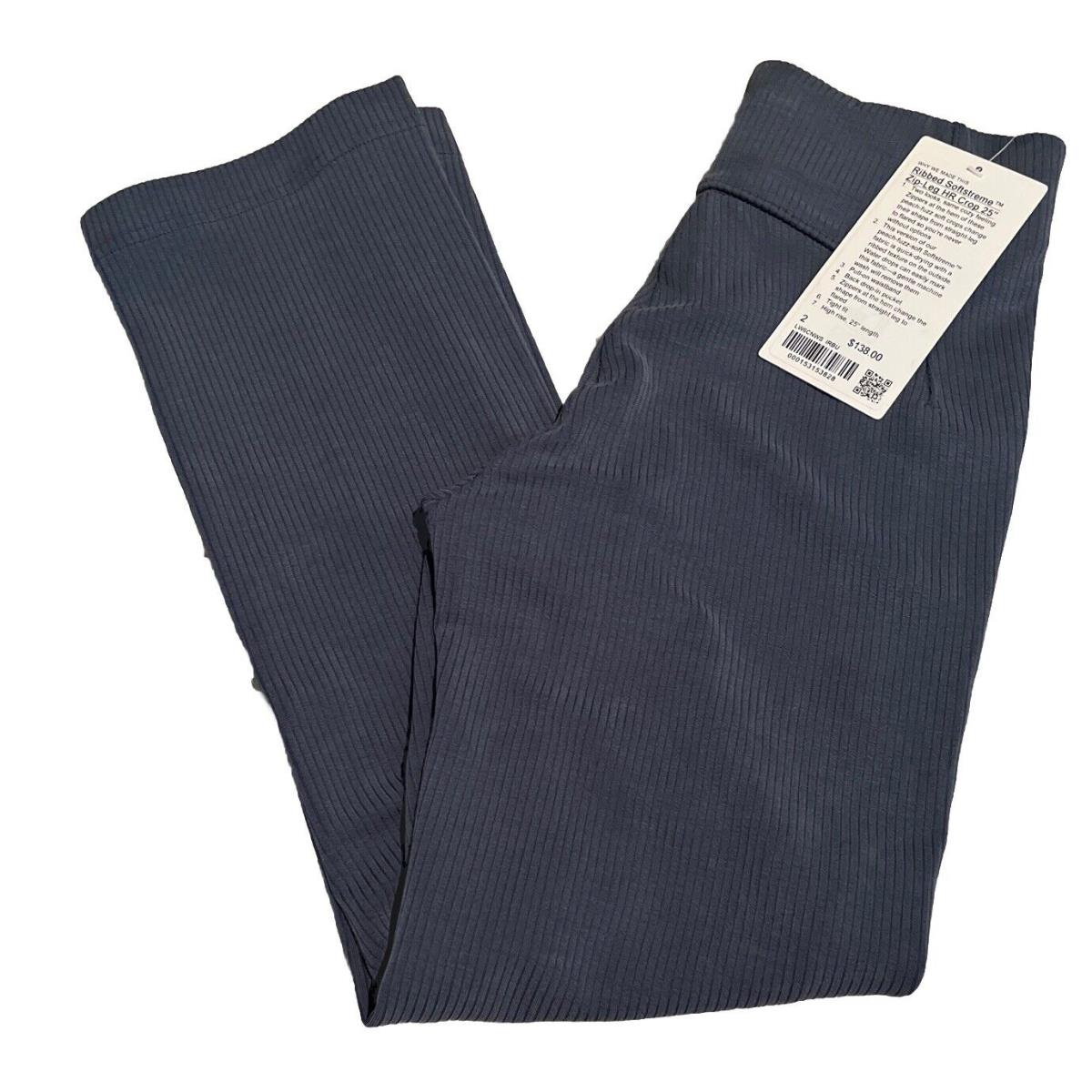 Lululemon Ribbed Softstreme Zip-leg HR Crop 25 Iron Blue Size 2 LW6CNWS