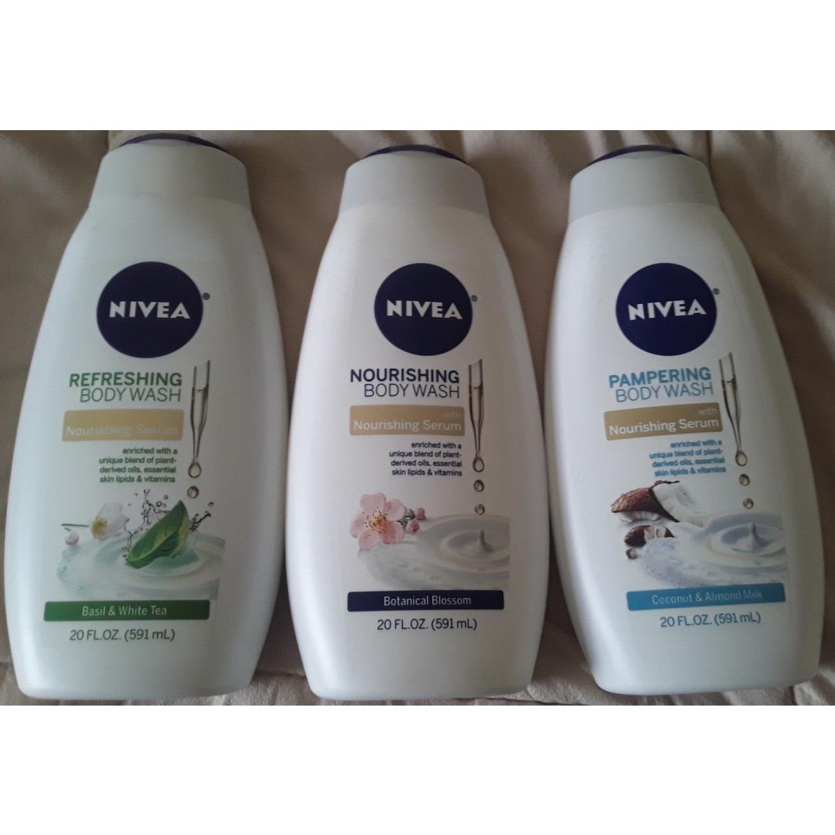 Nivea Body Wash Lot Basil White Tea Botanical Blossom Coconut Almond Milk 20 oz