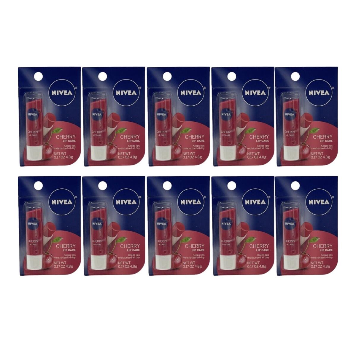 10 Pack Nivea Cherry Lip Care Tinted Scented Shea 0.17 oz Moisturize Hydrate Htf