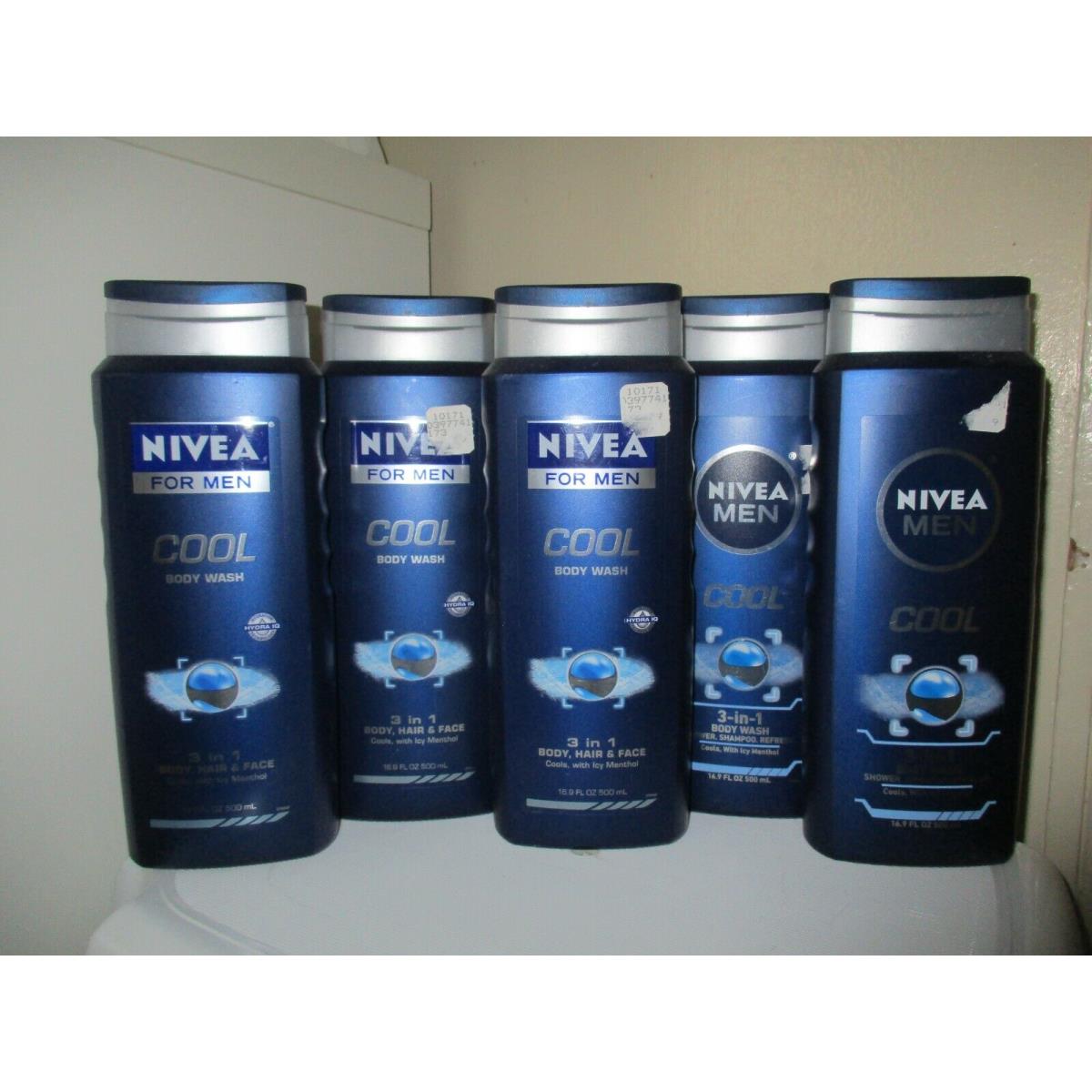 Lot of 5 Nivea Men Cool 3-in-1 Body Wash 16.9 oz