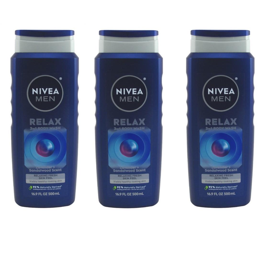 BL Nivea Men Body Wash 3-In-1 Lavender Sandalwood 16.9oz Each -- Three Pack