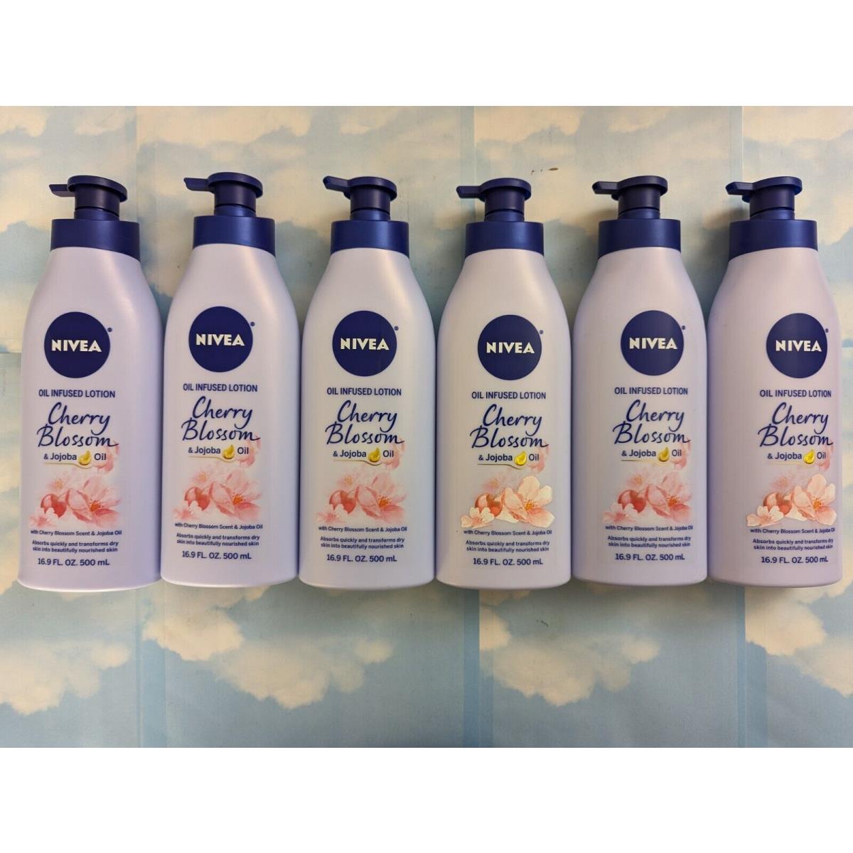 Lot 6 Nivea Cherry Blossom Jojoba Oil Oil-infused Body Lotion 16.9 FL OZ