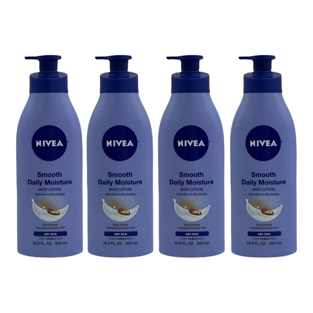 4 Pack Nivea Smooth Daily Moisture Body Lotion For Dry Skin Shea Butter 16.9 oz