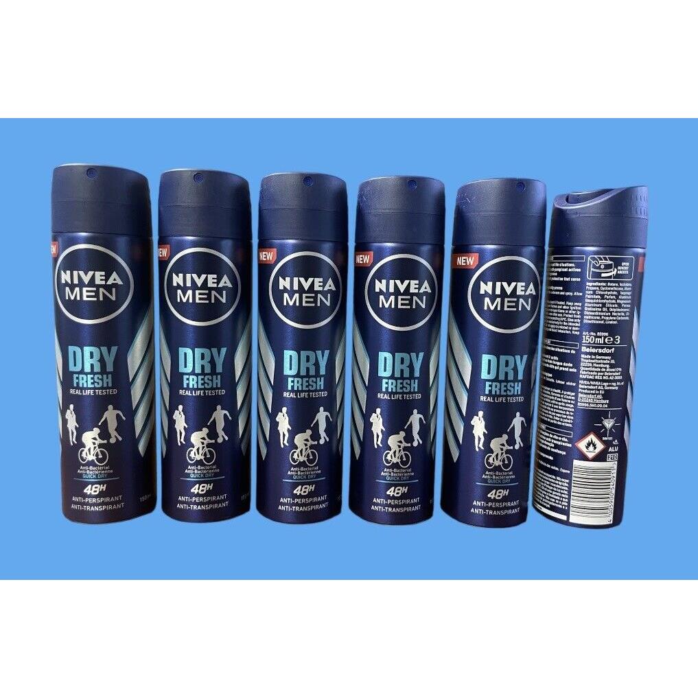 Nivea Men Dry Fresh Spray Quick Dry Without Irrigation 0% Alcohol 150ml 6pk