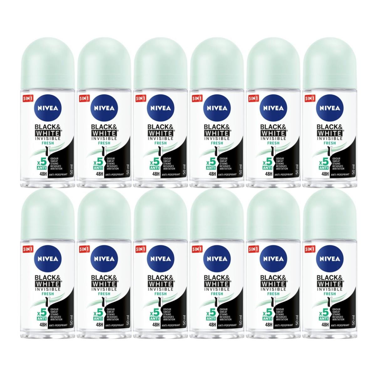 Nivea Black White Invisible Fresh Deodorant 1.7oz 50ml Pack of 12