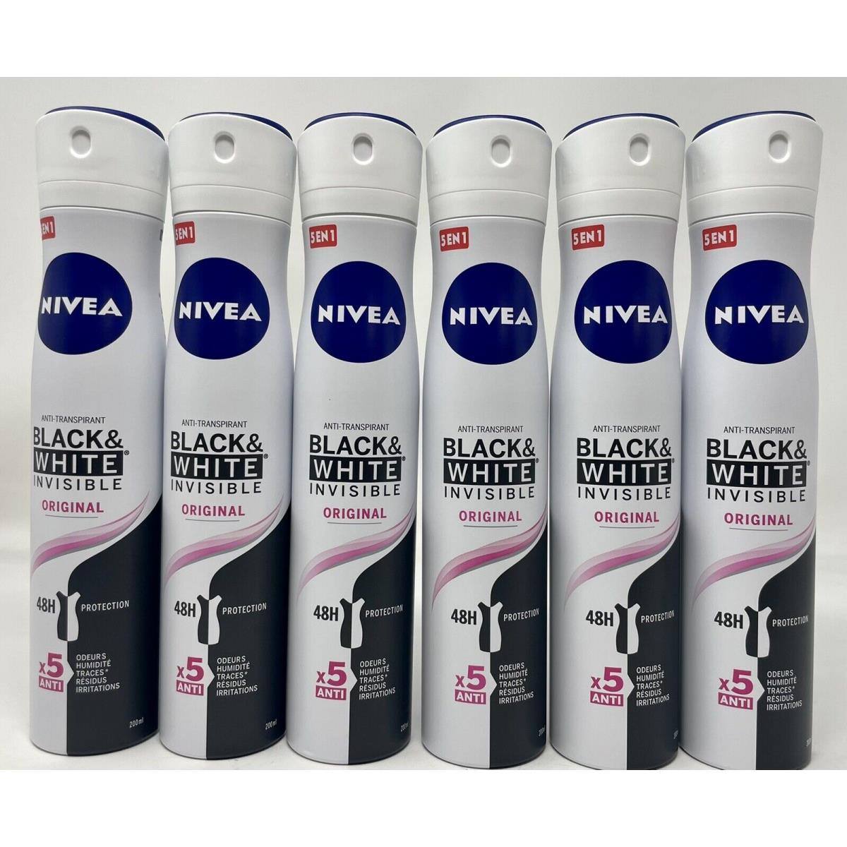 Nivea Spray Black White Invisible 48h Protection 200 Ml Each 6 Bottle