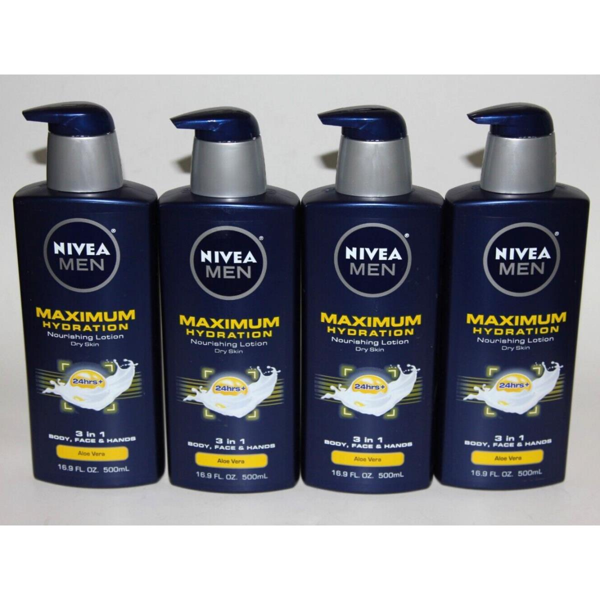 Lot 4 Nivea Men Maximum Hydration Lotion 3in1 Body Face Hands Aloe Vera 16.9OZ