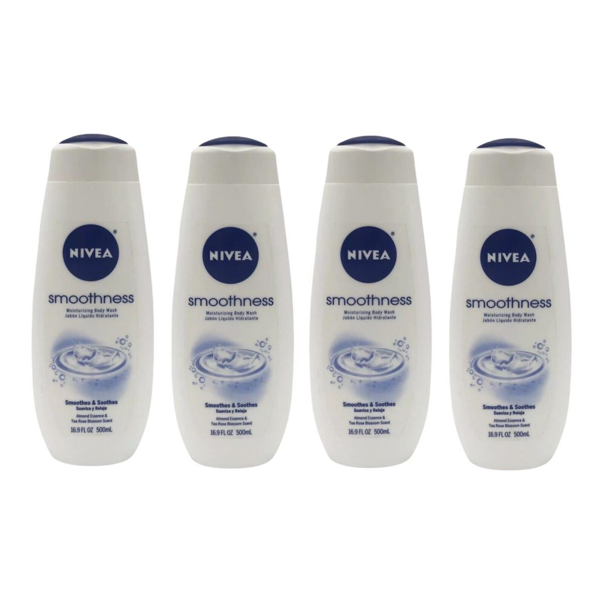 4 Pack Nivea Touch of Smoothness Body Wash 16.9 oz Tea Rose Almond Moisture Htf