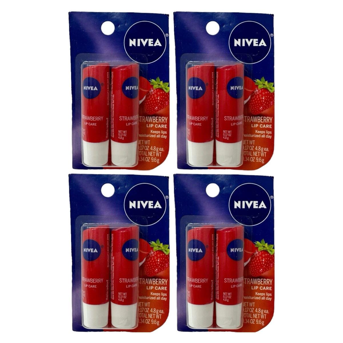 Nivea Strawberry Lip Care 8 ct Tinted Scented 0.17 oz Formula Rare