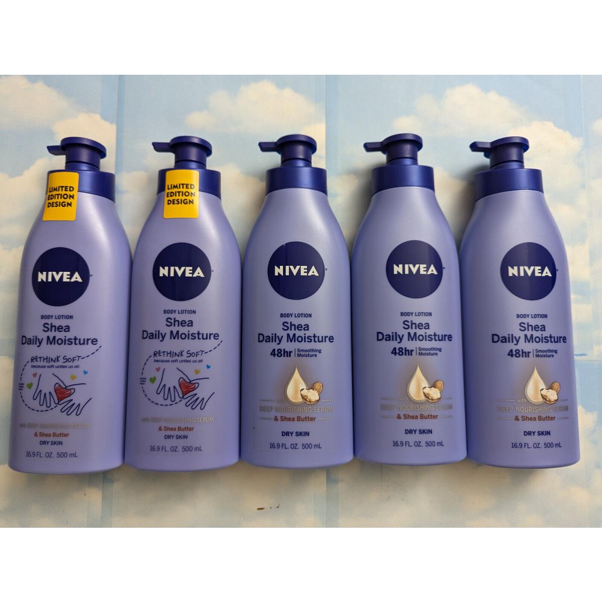 Lot 5 Nivea Shea Butter Daily Moisture 48HR Body Lotion Dry Skin 16.9 FL OZ