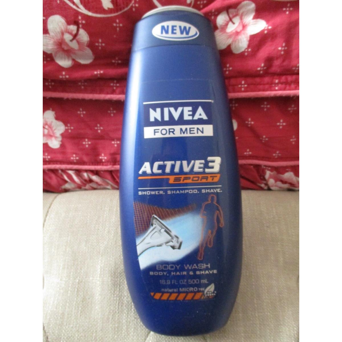 Nivea Active 3 Sport Body Wash For Men 16.9oz Body /hair/ Shave