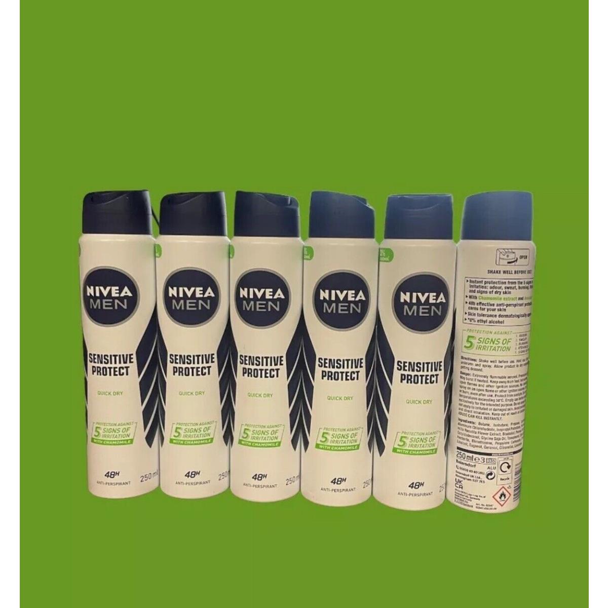 Nivea Men Sensitive Protect Quick Dryanti-perspirant Deodorant Spray 250 ml x 6