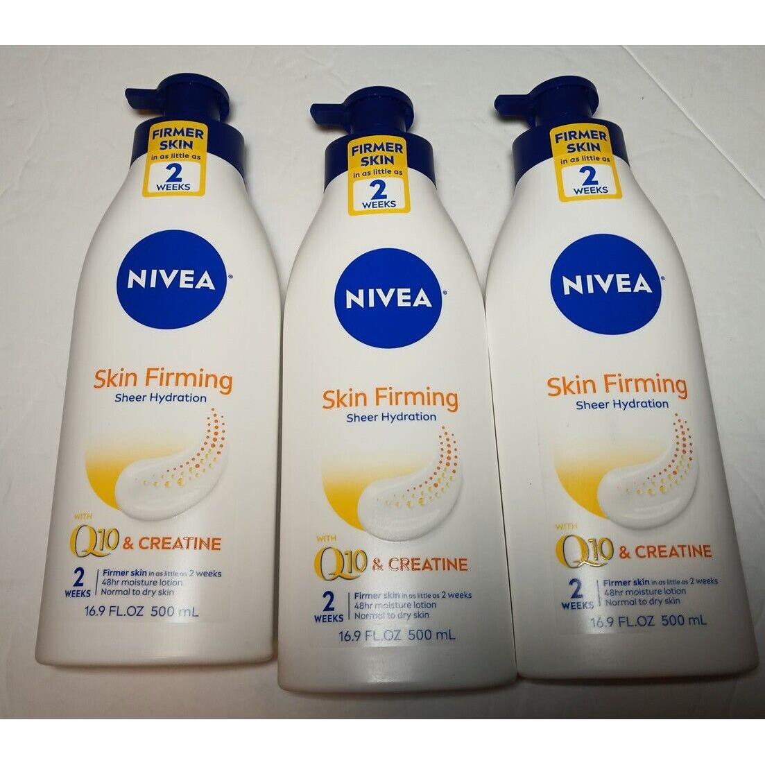 Lot of 3 Nivea Skin Firming Sheer Hydrating Body Lotion Each Size 16.9 Oz/500ml