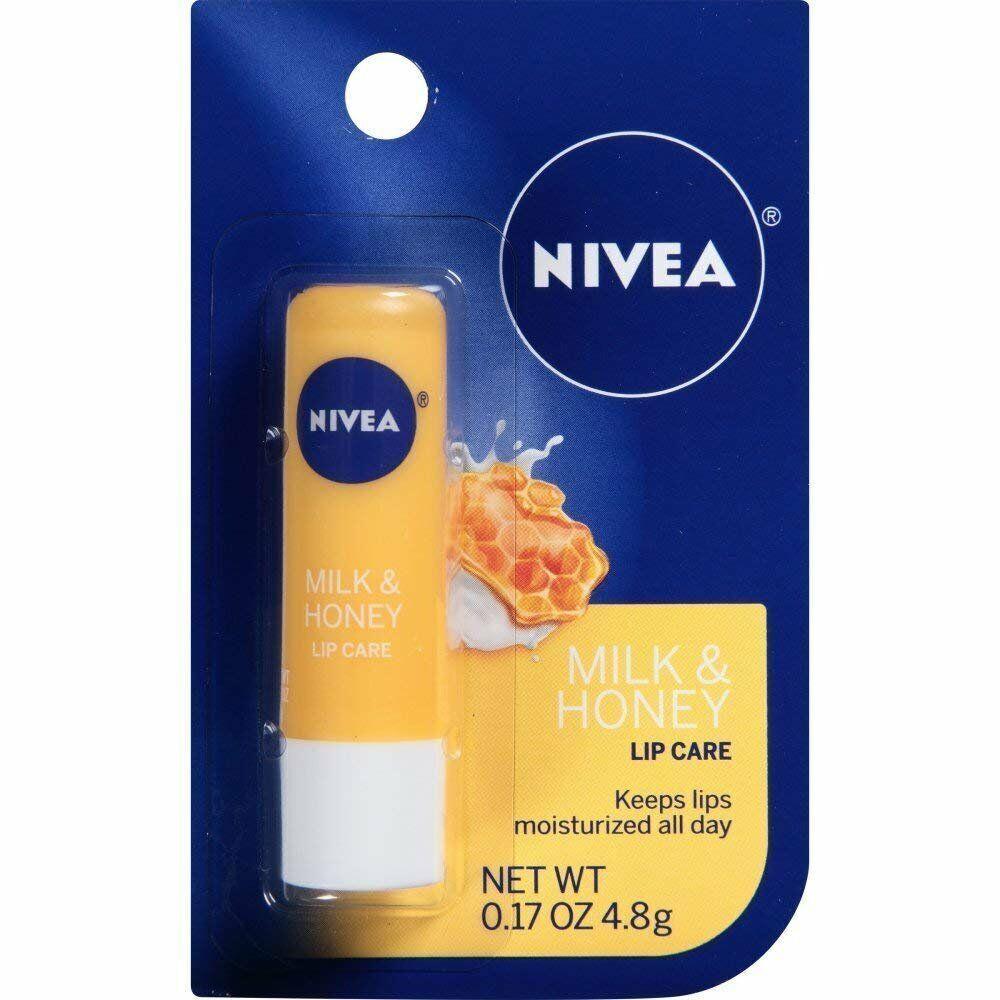 Nivea Lip Care Lip Balm Milk Honey Moisturized Lips All Day 0.17 Ounce 12 Pack