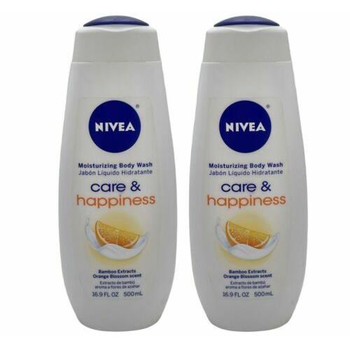 2 Pack Nivea Care Happiness Orange Blossom Bamboo Body Wash 16.9 oz Rare Htf - Orange