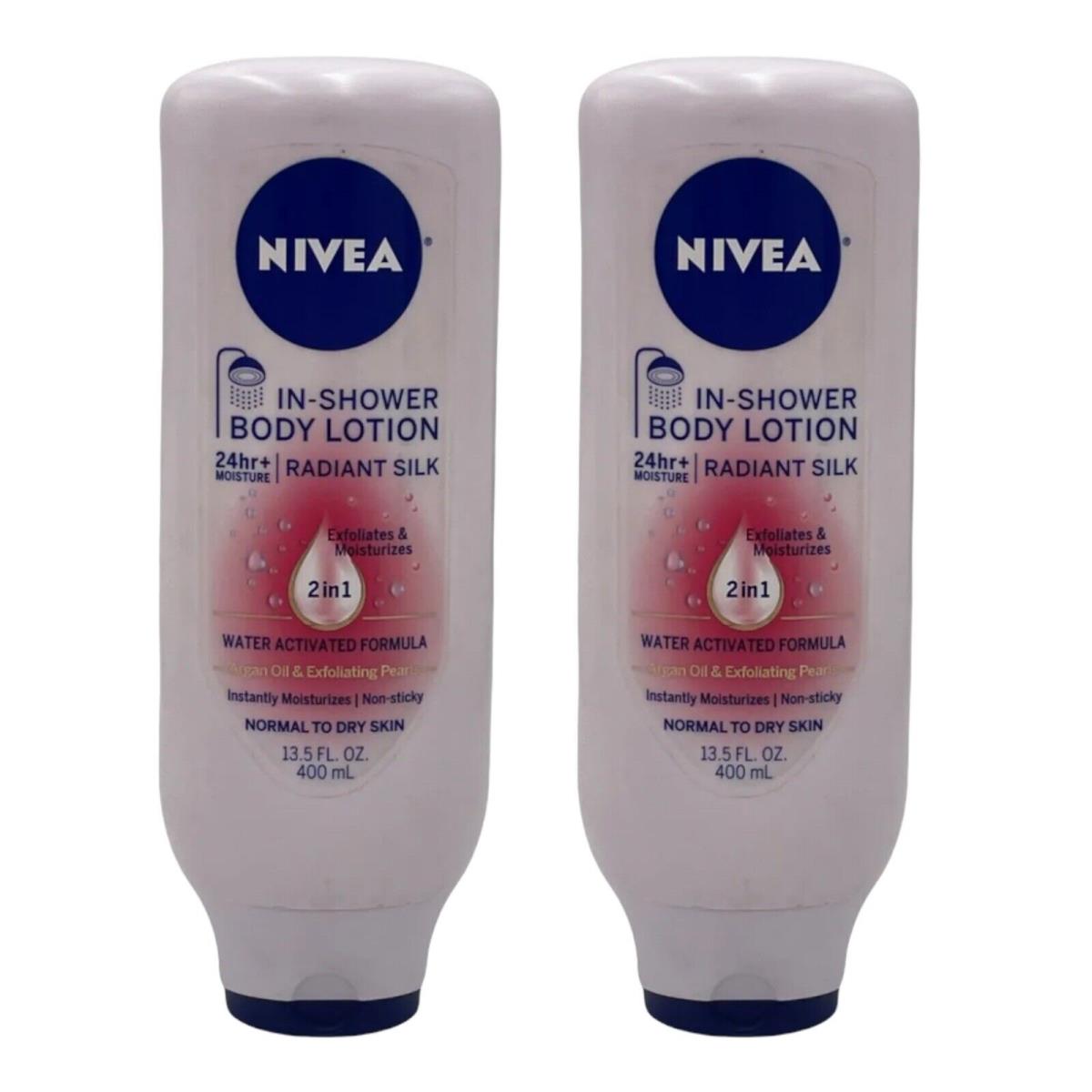 2 Pack Nivea In Shower Body Lotion Radiant Silk Exfoliate Moisturize 13.5 oz