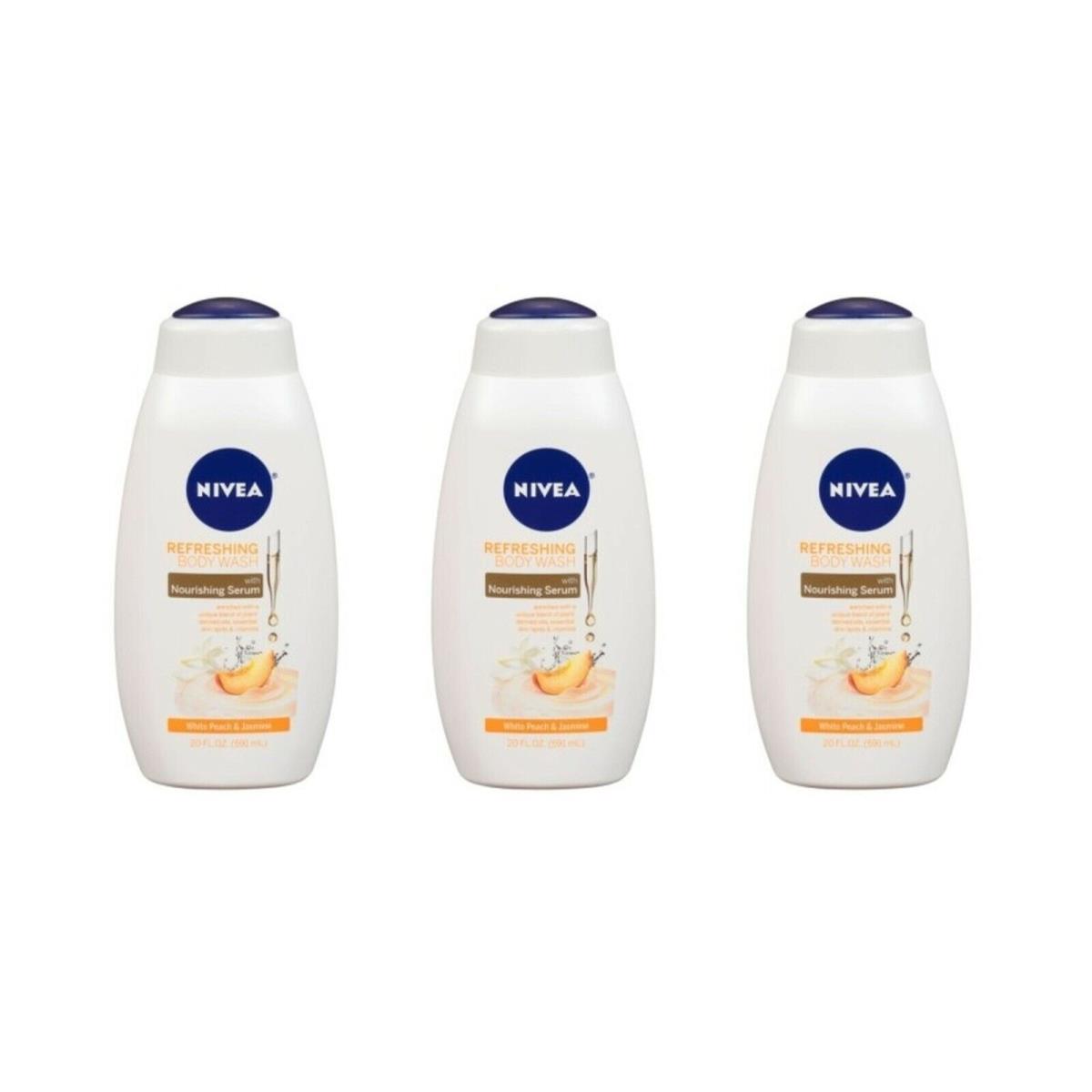 BL Nivea Body Wash 20oz White Peach and Jasmine X 3 Counts