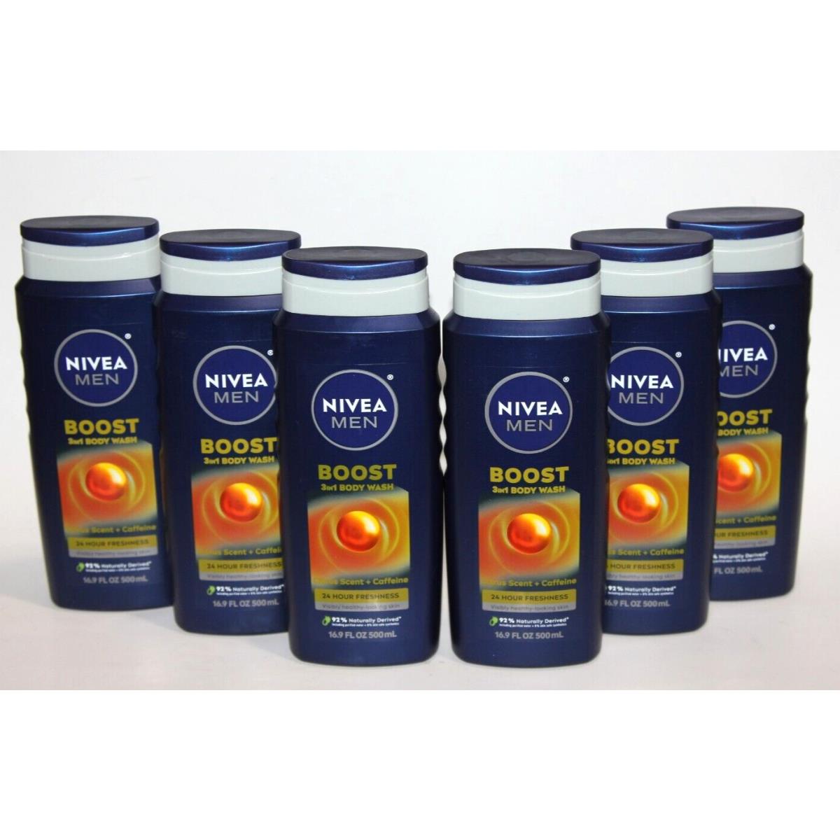 Lot 6 Nivea Men Boost Body Wash 3IN1 Citrus Scent Caffeine 16.9 FL OZ Bodywash