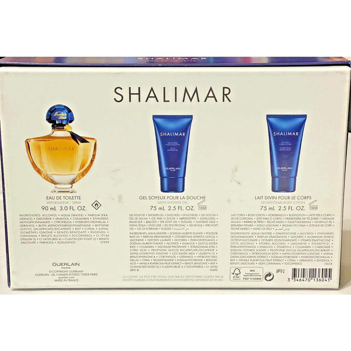 Shalimar By Guerlain 3pcs Set 3.0 oz Edt Spray+2.5oz Body Lotion+shower Gel