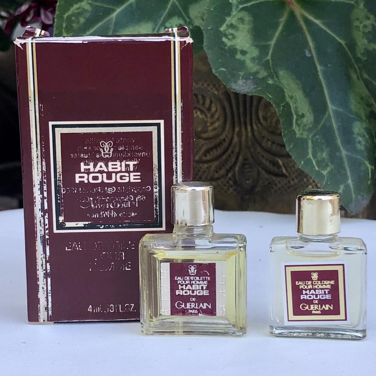 Lot OF 2 Miniature Vintage Habit Rouge Guerlain Edt 4ml Mini Cologne + Edc