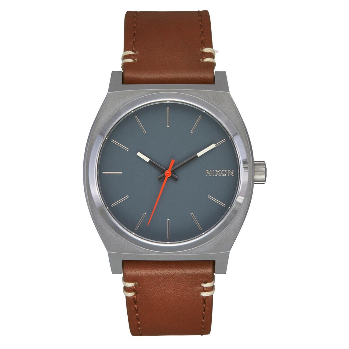 Nixon The Time Teller Leather Watch 5195-Light Gunmetal-basalt-sienna