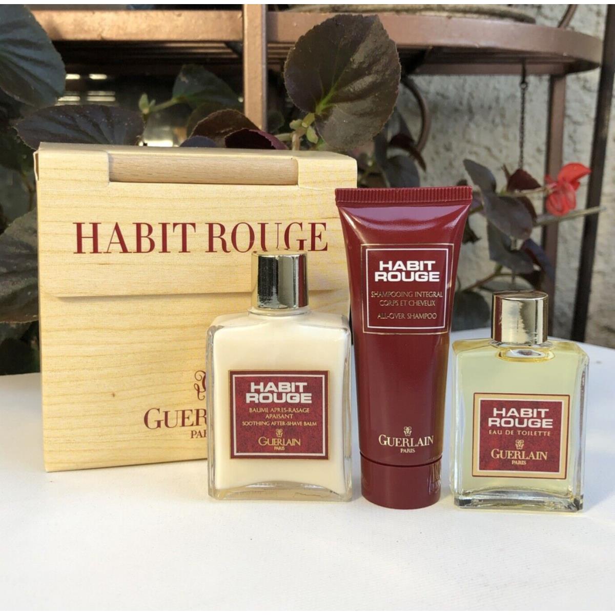 Vintage Habit Rouge Guerlain .5oz Edt + Aftershave Balm +all-over Shampoo Set