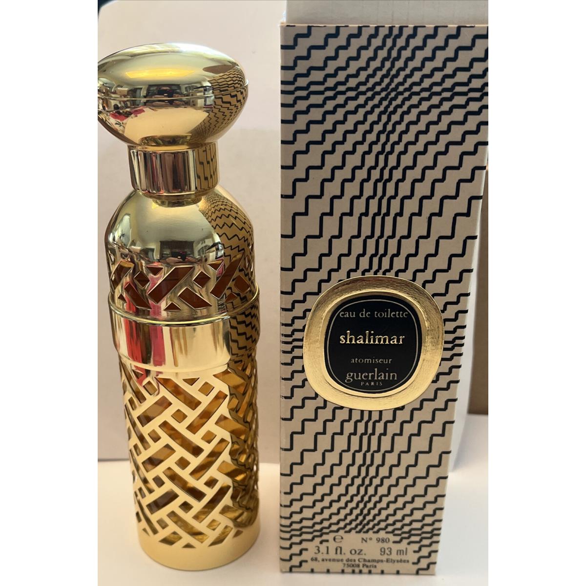 Vintage Guerlain Shalimar Gold Lattice Refillable 3.1 Oz. Edt Spray Box 1981