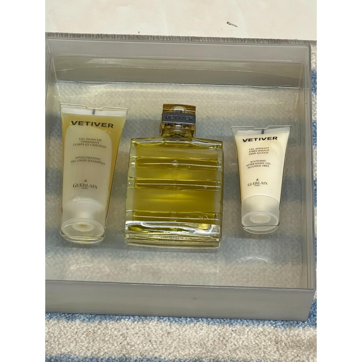 Vetiver Guerlain Gift Set For MEN-2.5 OZ Edt SPRAY+1.7 OZ SHAMPOO+1.0 OZ A/s Gel